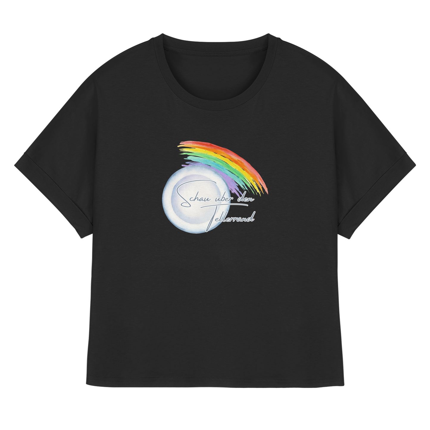 SCHAUÜBERDENTELLERRAND! - Womens Organic Rolled Sleeves T-Shirt