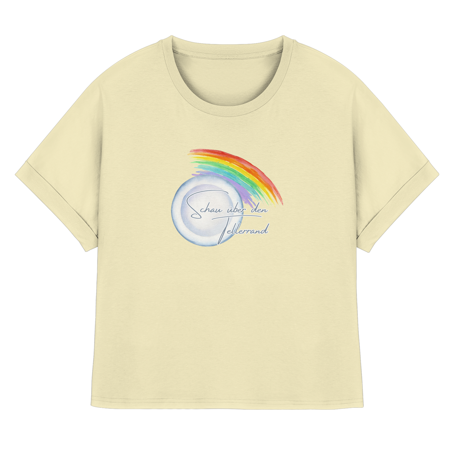SCHAUÜBERDENTELLERRAND! - Womens Organic Rolled Sleeves T-Shirt