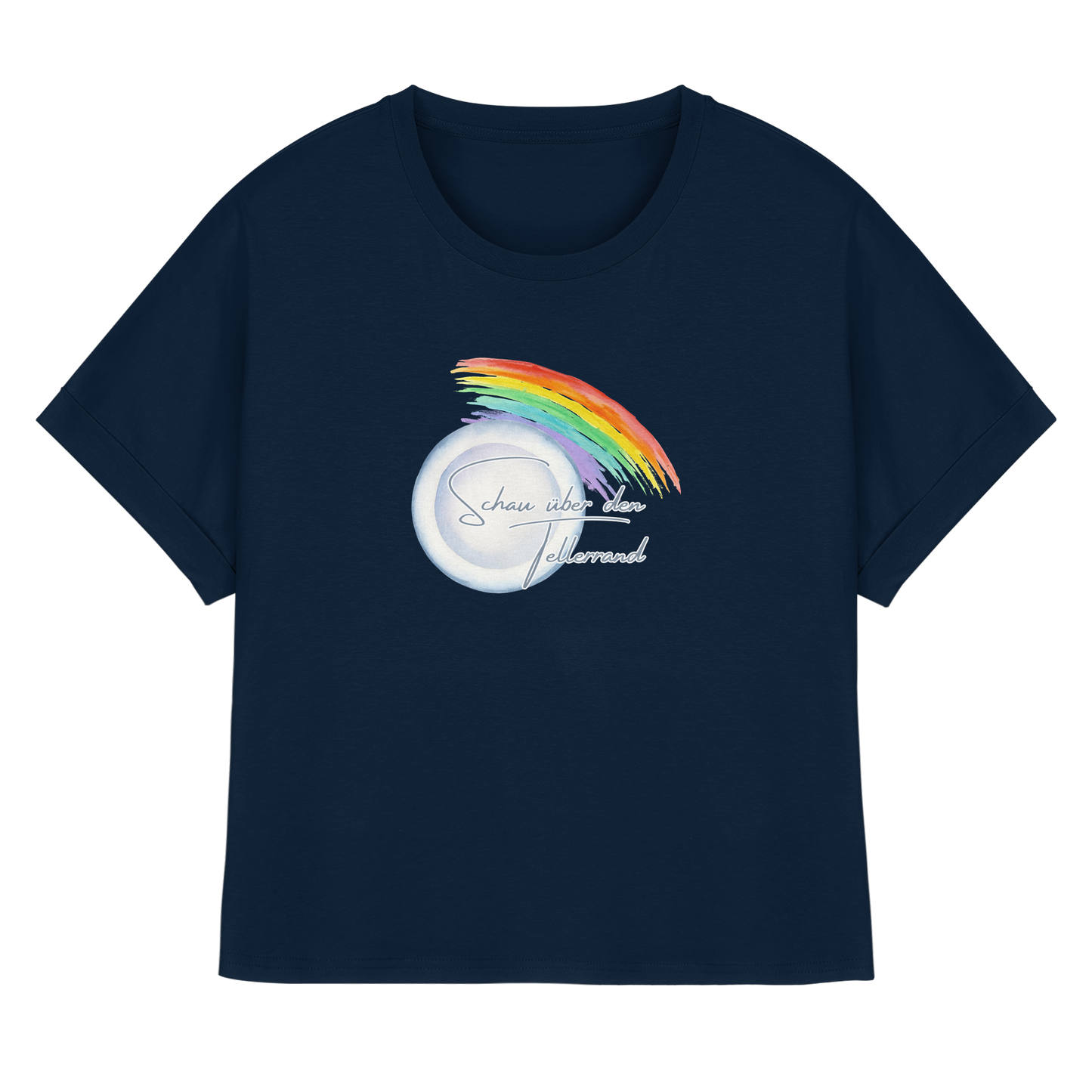 SCHAUÜBERDENTELLERRAND! - Womens Organic Rolled Sleeves T-Shirt