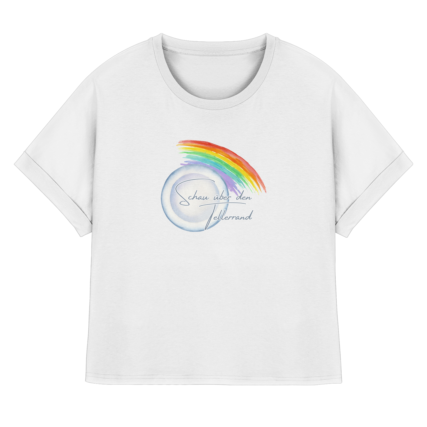 SCHAUÜBERDENTELLERRAND! - Womens Organic Rolled Sleeves T-Shirt
